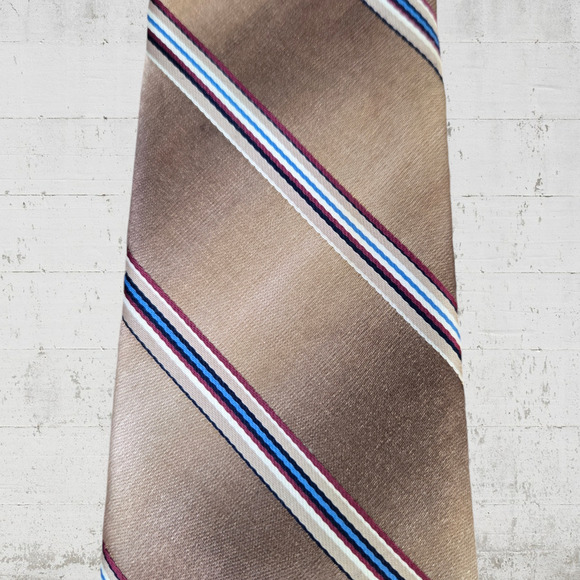 80s Vintage Van Heusen Bronze Brown Diagonal Striped USA Made Neck Tie 3.5 x 56 - Picture 3 of 5